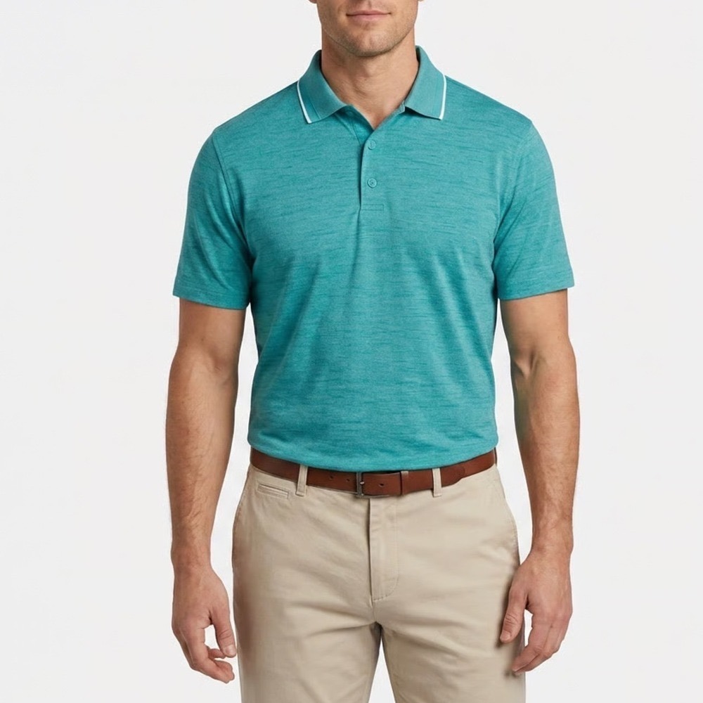 Walter Hagen Mens P11 Birdseye Athletic Fit Golf Polo Dark Aqua Blue Heather S